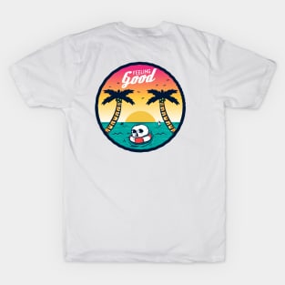 Sunset in summer with skull on ocean illustration T-Shirt